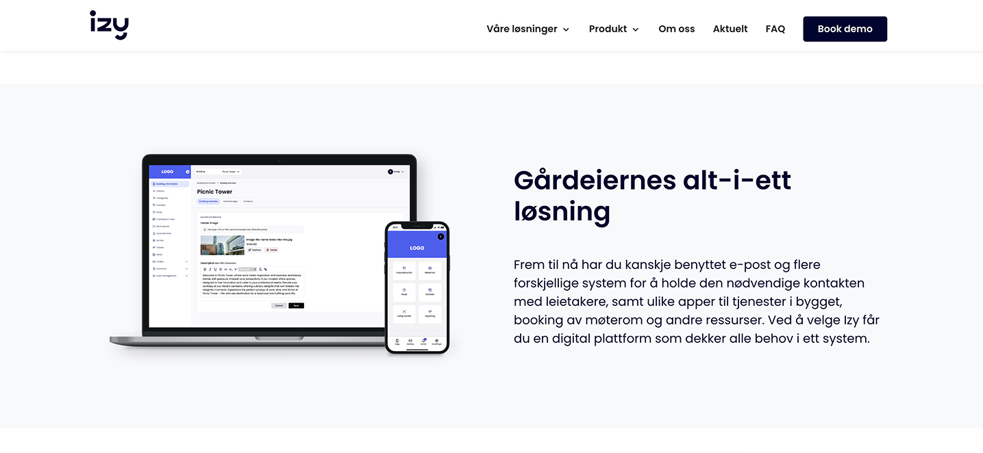 Mockup av Izy Portal og App