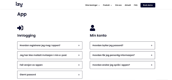 Mockup fra Izy FAQ