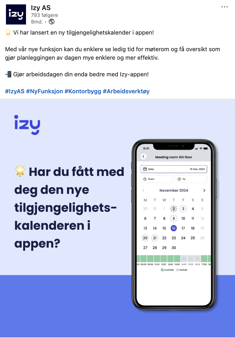 Mockup av Izy LinkedIn innlegg